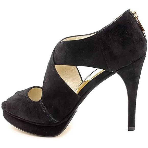 MICHAEL KORS ELENA CROSS STRAP BLACK SUEDE HEELS 8.5M- EUC -WORN ONCE! - Picture 3 of 14